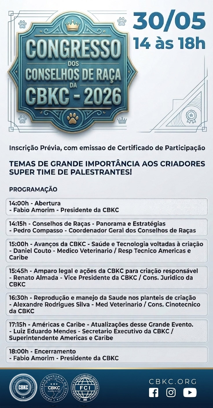Imagem Videoconferências CBKC: Congresso dos Conselhos de Raça da CBKC - 2026