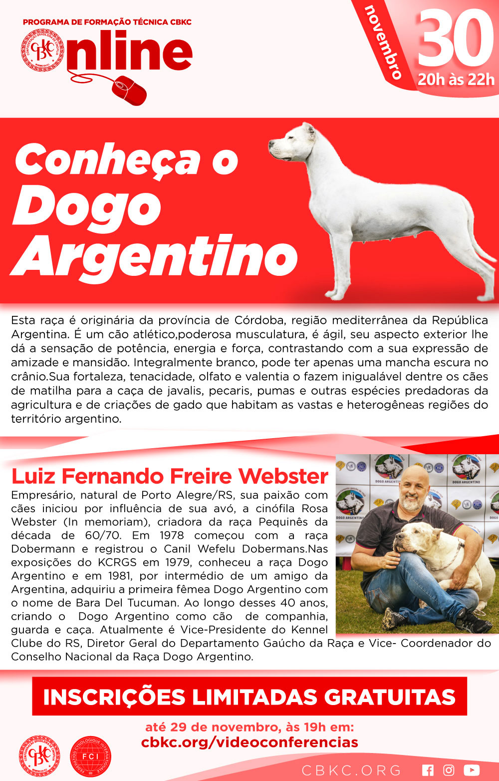 Imagem Videoconferências CBKC: Conheça o Dogo Argentino