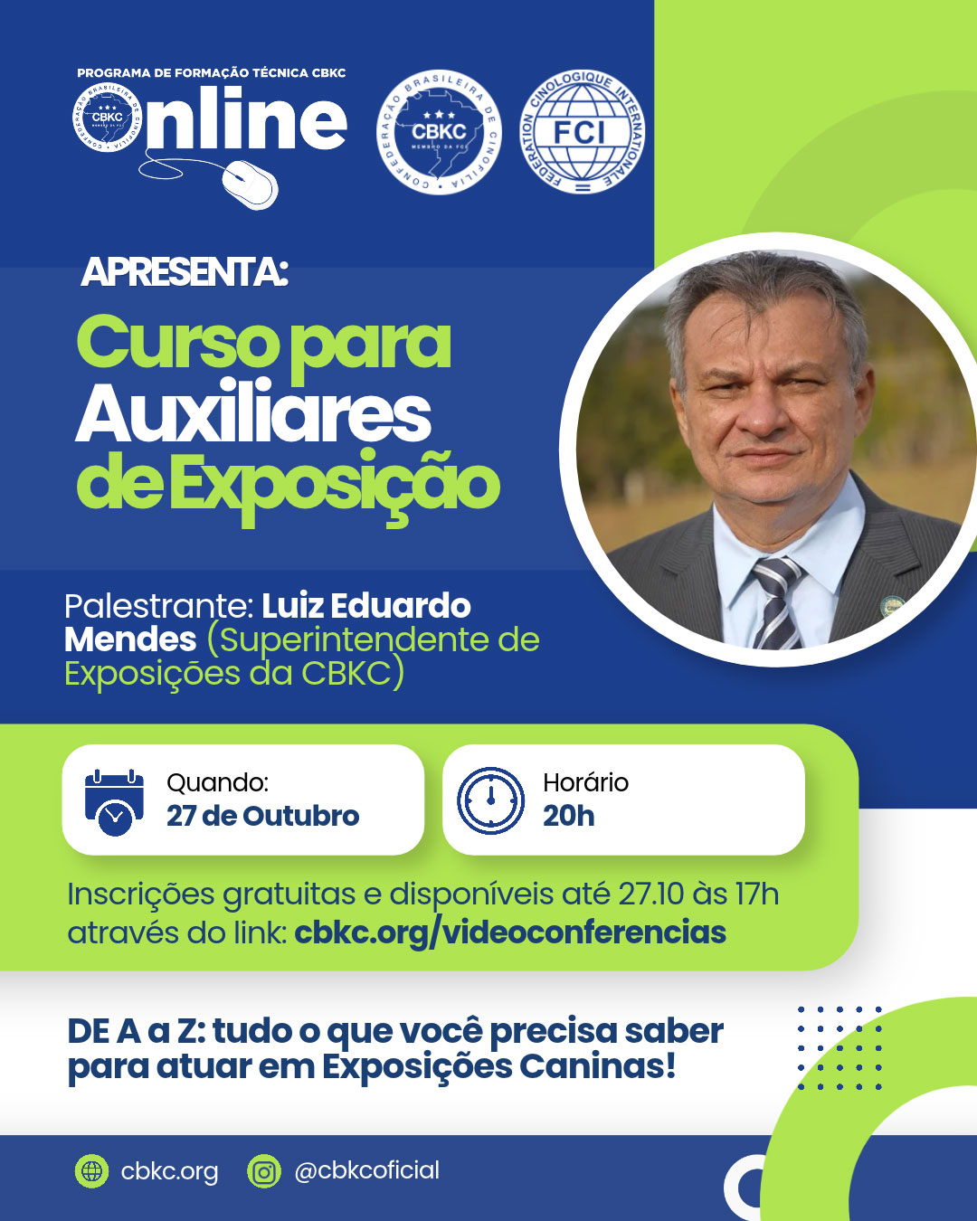 Imagem Videoconferências CBKC: Curso para Auxiliares de Exposições da CBKC - 2a Edição: 2026